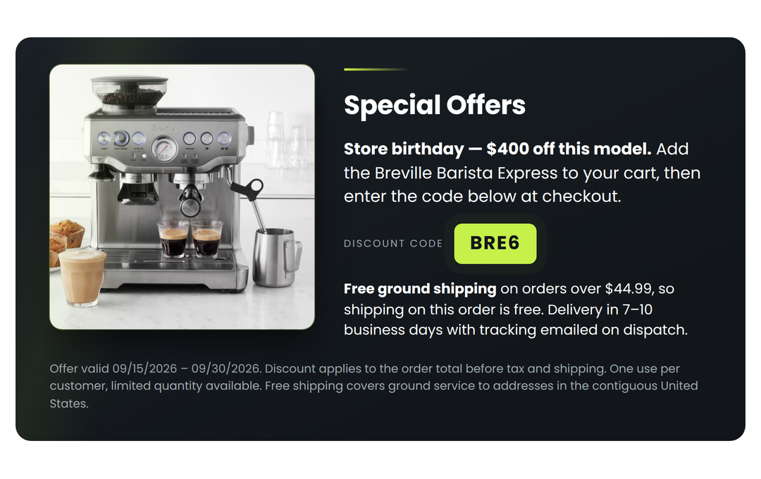 Breville Barista Express Espresso Machine ( Code BRE6 )