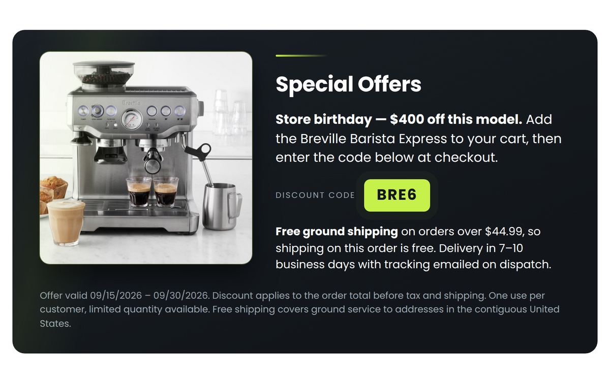Breville Barista Express Espresso Machine ( Code BRE6 )